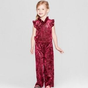 Genuine Kids Oshkosh babygirl burgandy jumper velour gold speck sparkles size 3T